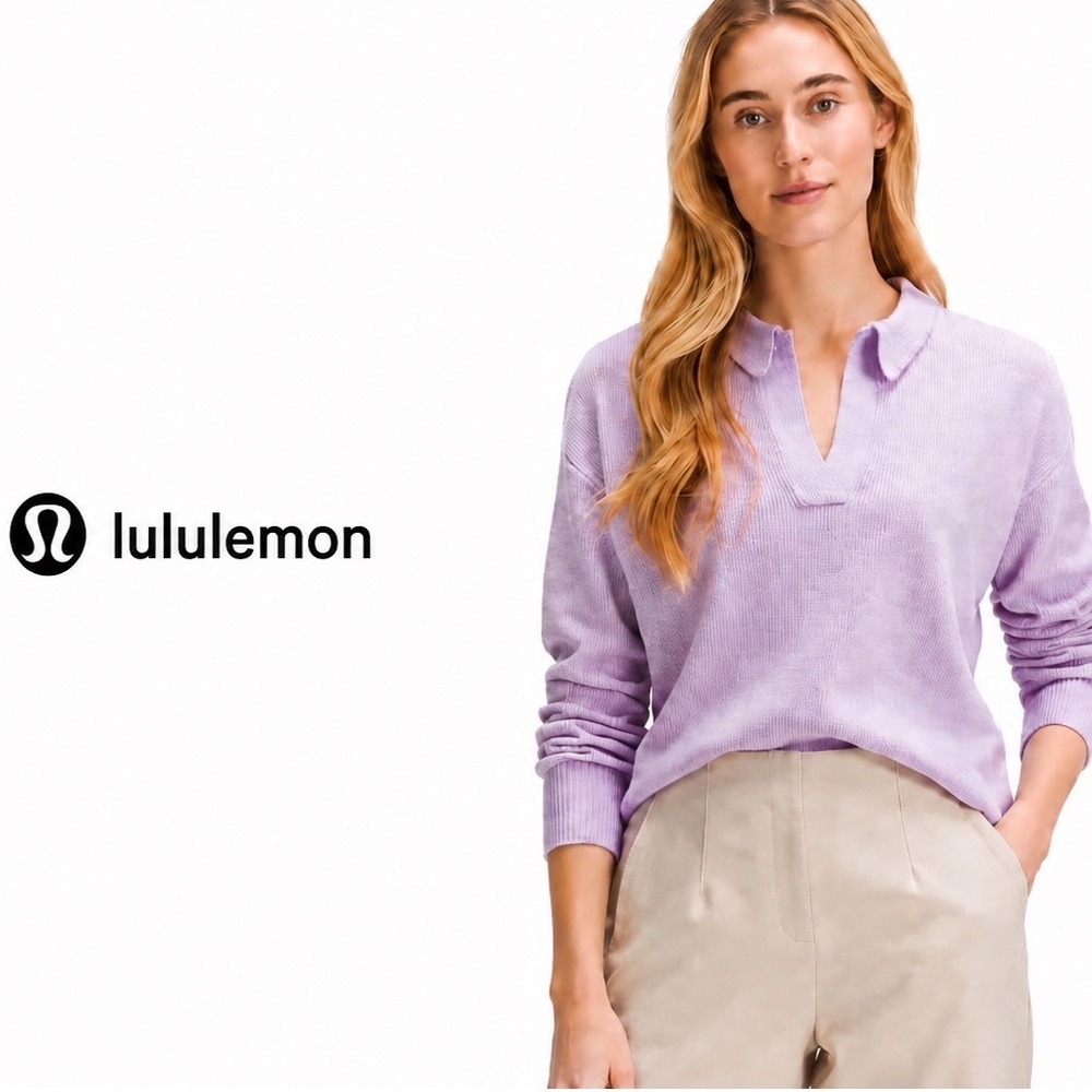 Lululemon Purple Collared‎ Merino Wool-Blend Sweater